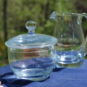 #5536 CLEAR HANDBLOWN CREAMER & COVERED SUGAR BORMIOLI